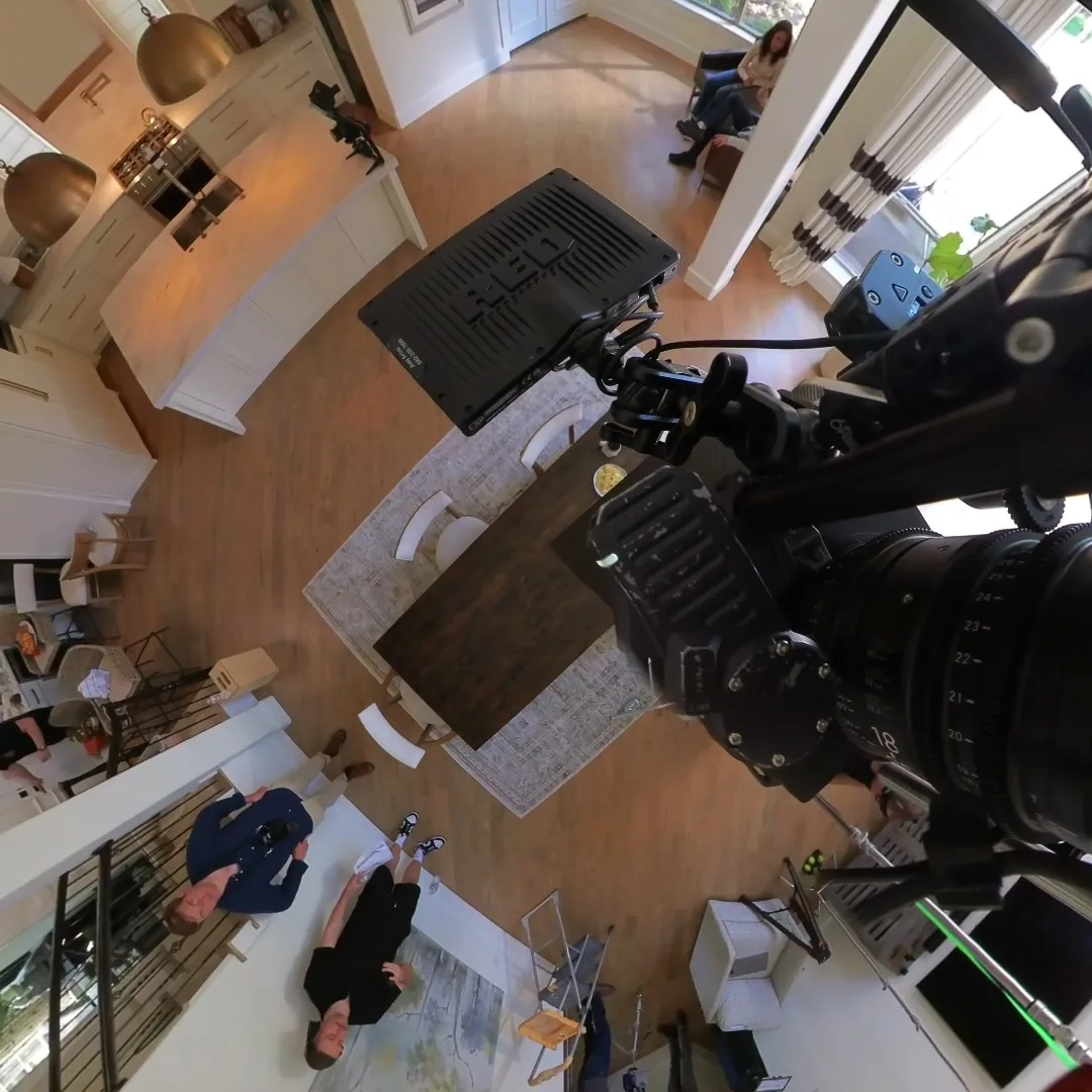 360-camera still from overhead on set