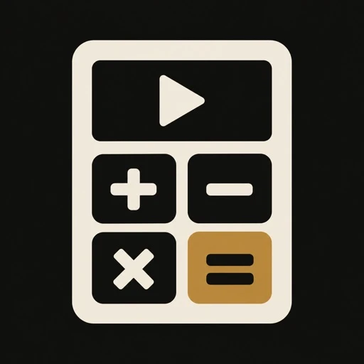 Video Production Estimator app icon, a cream calculator with a play button on its display