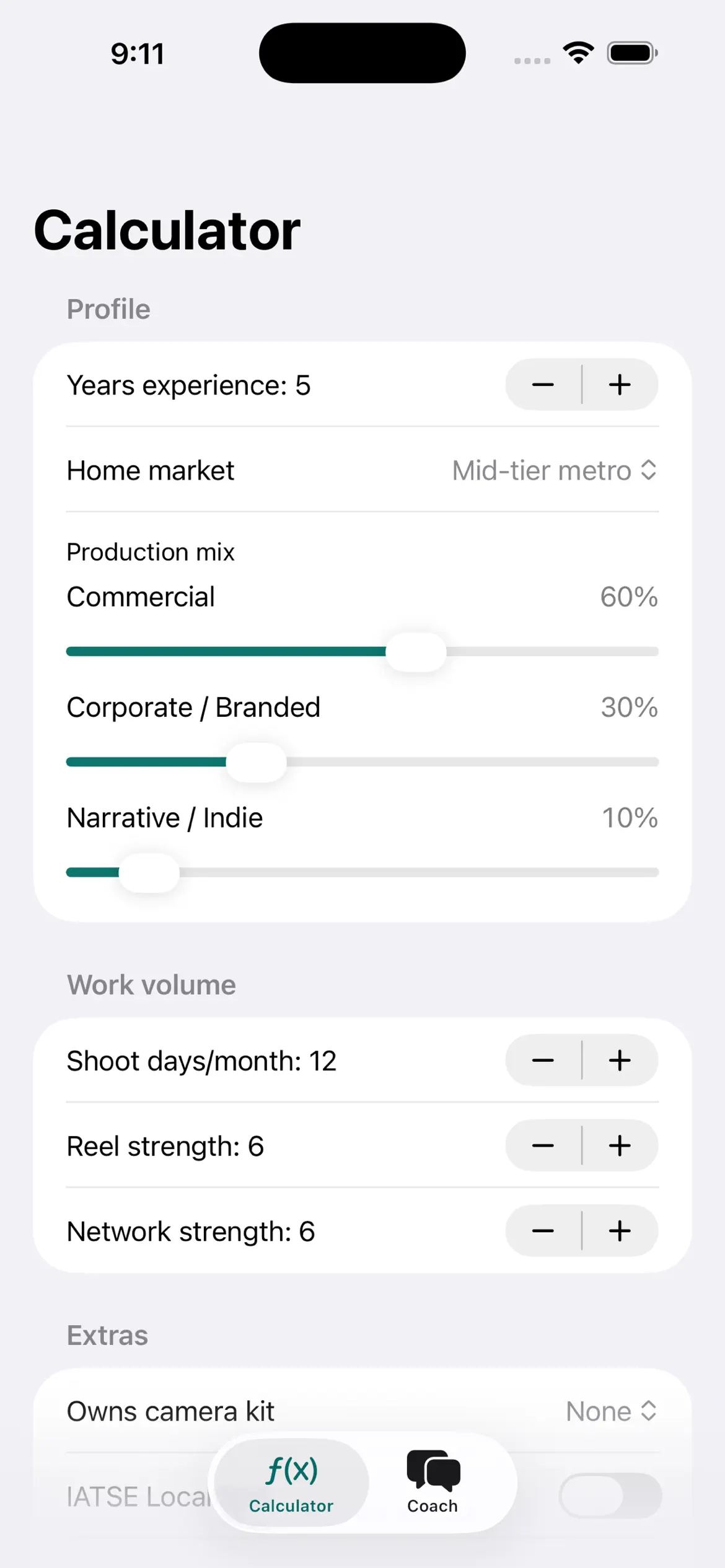 DP Career Coach earnings calculator screen