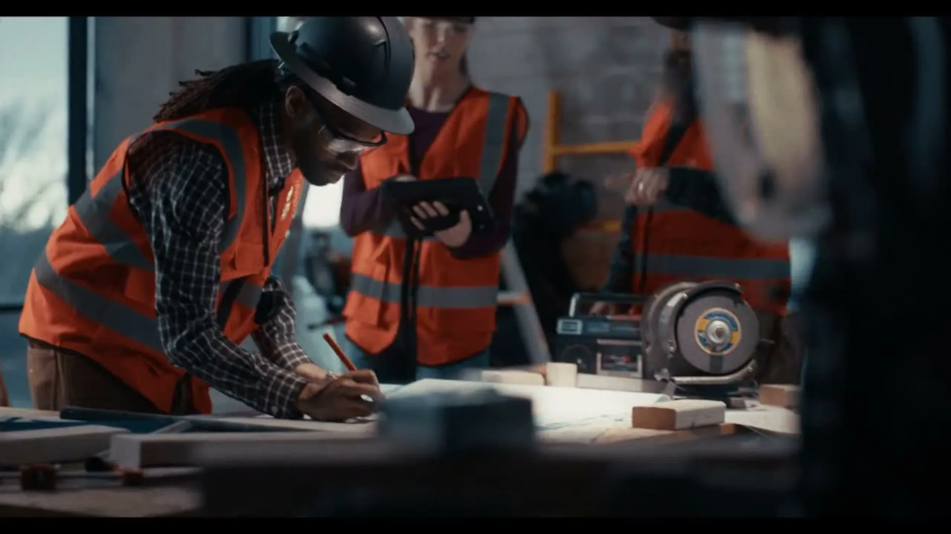Cardboard Spaceship construction library, parallax shot over blueprints