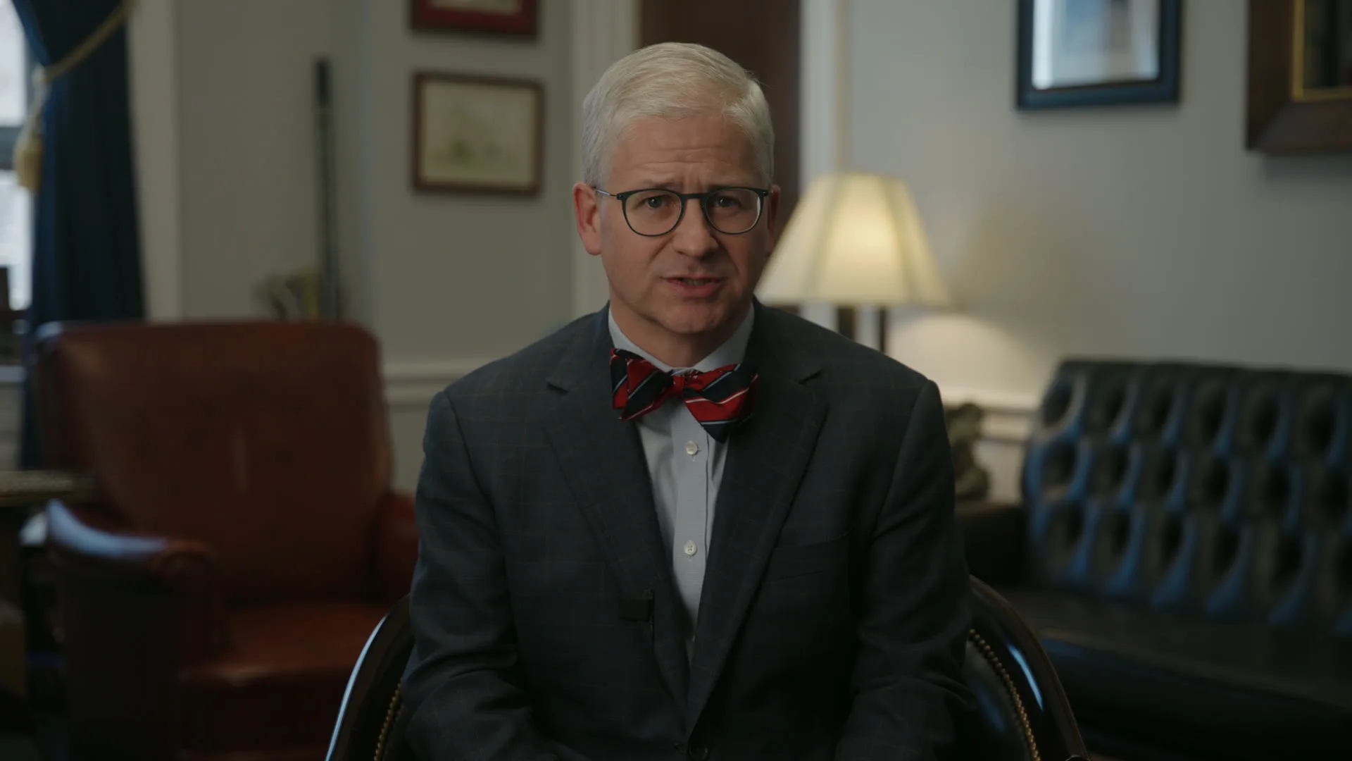 Congressman Patrick McHenry speaking to camera in his office at the U.S. House of Representatives